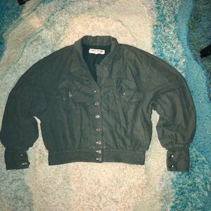 Free People Women's Billy Saddle Jacket Relaxed Cropped Linen Blend Green M